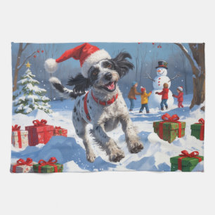 Wirehaired Pointing Griffon in Snow Christmas Hat Tea Towel