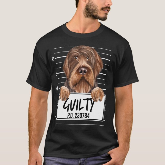Wirehaired Pointing Griffon Mugshot Guilty Dog T-Shirt (Front)