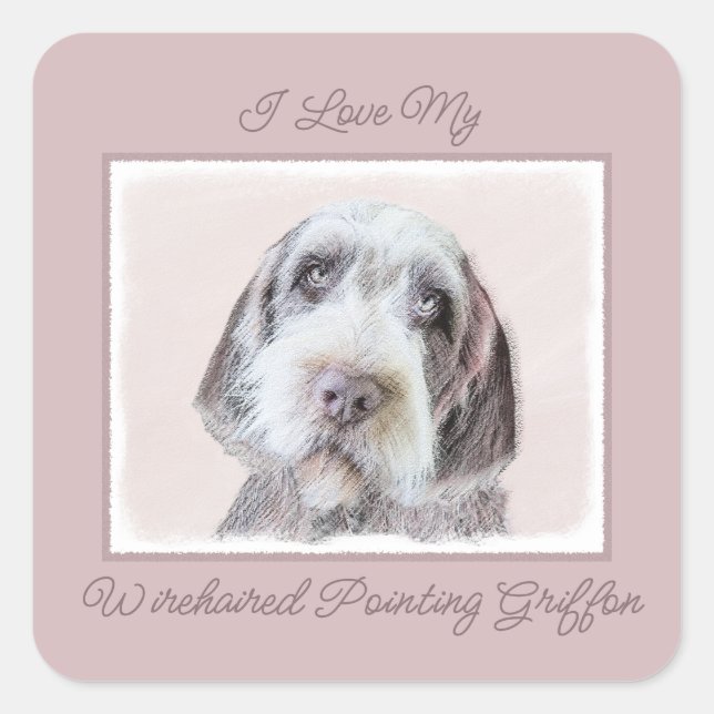 Wirehaired Pointing Griffon Painting - Dog Art Squ Square Sticker (Front)