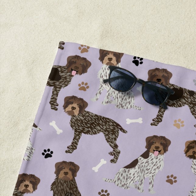Wirehaired Pointing Griffon Paws and Bones Beach Towel (In Situ)