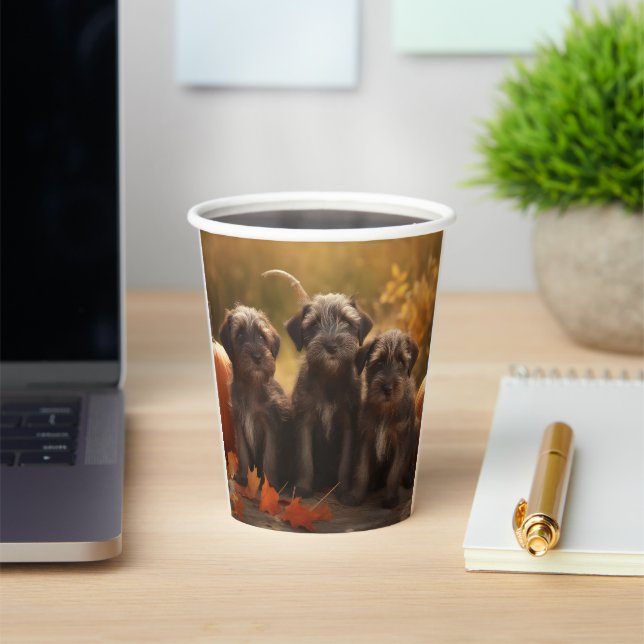 Wirehaired Pointing Griffon Puppy Autumn Paper Cups (Insitu)