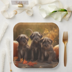Wirehaired Pointing Griffon Puppy Autumn Paper Plate