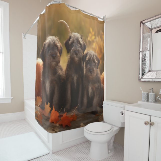 Wirehaired Pointing Griffon Puppy Autumn Shower Curtain (In Situ)
