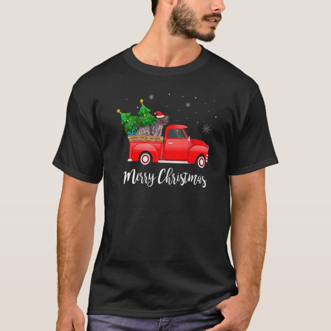 Wirehaired Pointing Griffon Red Truck Christmas Tr T-Shirt (Front)
