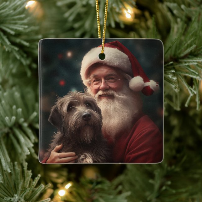 Wirehaired Pointing Griffon Santa Claus Christmas Ceramic Ornament (Tree)