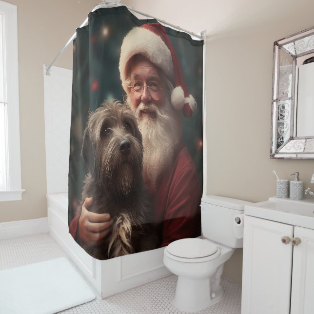 Wirehaired Pointing Griffon Santa Claus Christmas Shower Curtain (In Situ)