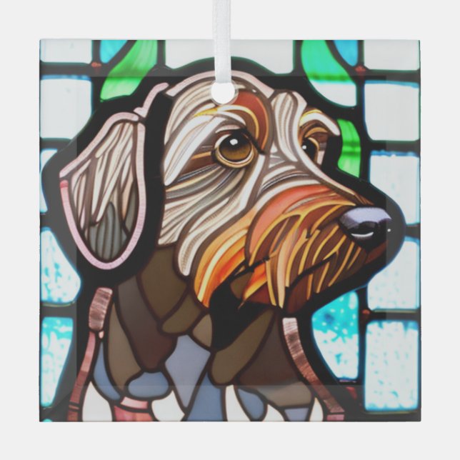 Wirehaired Pointing Griffon "Stained Glass"  Glass Tree Decoration (Front)