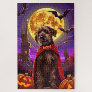 Wirehaired Pointing Griffon Vampire Pumpkins Scary Jigsaw Puzzle