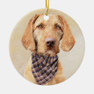 Wirehaired Vizsla Painting - Cute Original Dog Art Ceramic Tree Decoration