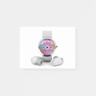 Wireless earphones and smart watch post-it notes