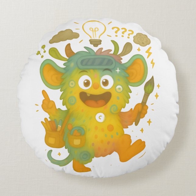 Wirrwuschel Kissen – Das große ADHS-Mischmonster v Round Cushion (Front)