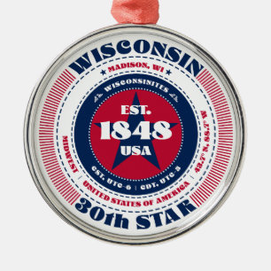 Wisconsin 30th State Christmas Ornament