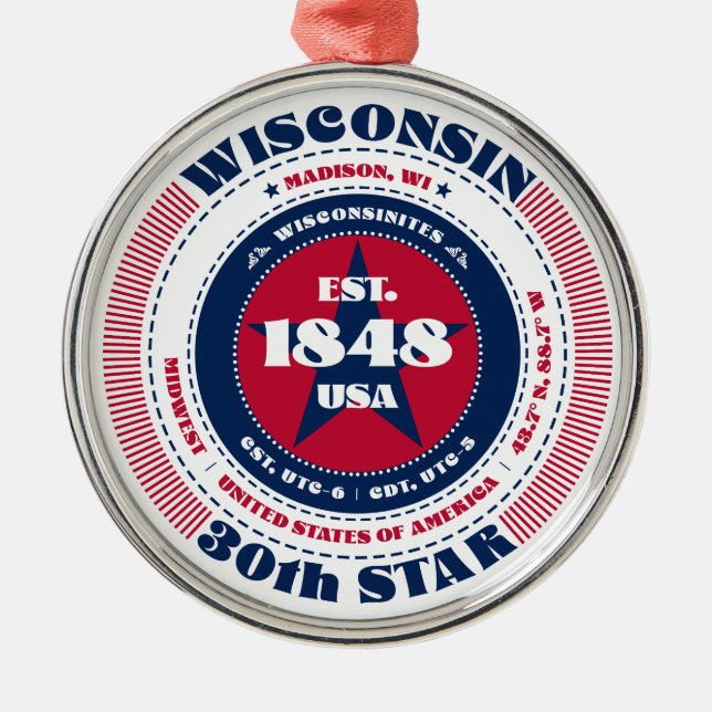 Wisconsin 30th State Christmas Ornament (Front)