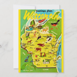 Wisconsin 5x7 Map Vintage Postcard