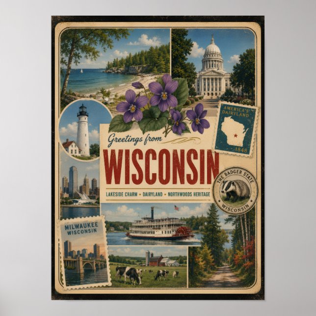 Wisconsin Authentic Vintage Style Poster (Front)