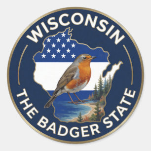🐦 Wisconsin Badger State Bird Heritage Classic Round Sticker