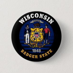 WISCONSIN BADGER STATE FLAG 6 CM ROUND BADGE