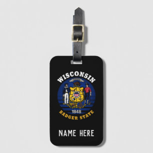 WISCONSIN BADGER STATE FLAG LUGGAGE TAG