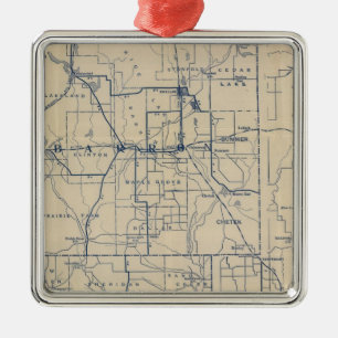 Wisconsin Bicycle Road Map 3 Metal Tree Decoration