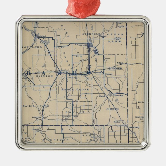 Wisconsin Bicycle Road Map 3 Metal Tree Decoration (Front)
