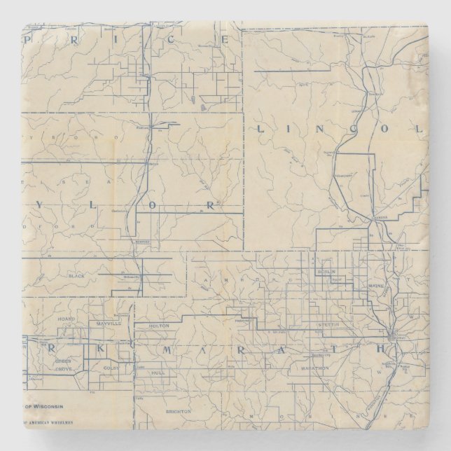 Wisconsin Bicycle Road Map 3 Stone Coaster (Front)