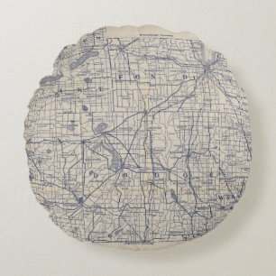 Wisconsin Bicycle Road Map 4 Round Cushion