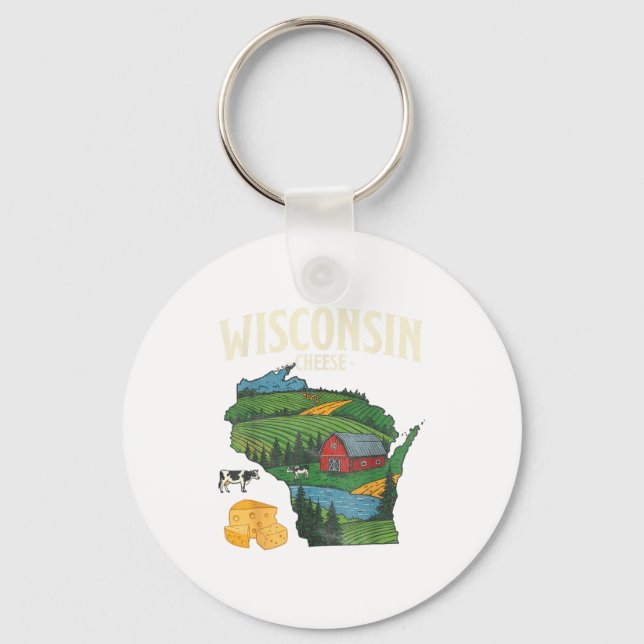 Wisconsin Cheese State Pride Farm Dairy Lover Gift Key Ring (Front)