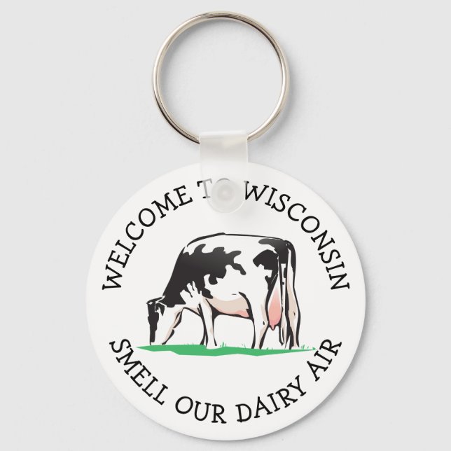 Wisconsin Cow Dairy Farmer Humour Key Chain (Front)