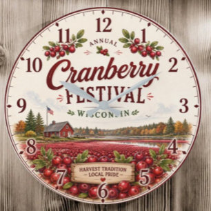 Wisconsin Cranberry Festival Farmhouse Kitchen Large Clock