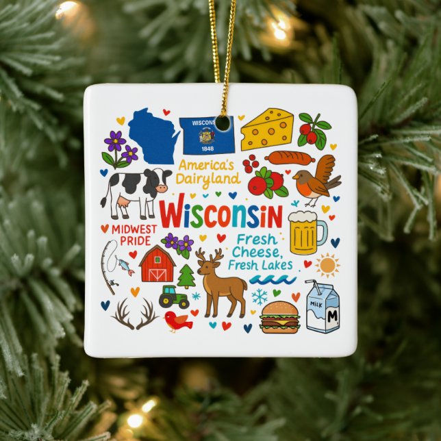Wisconsin Custom Family Trip Christmas Ceramic Ornament (Tree)