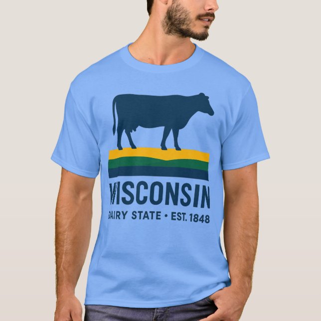 Wisconsin Dairy State Retro Cow T-Shirt (Front)
