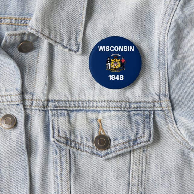 Wisconsin flag 6 cm round badge (In Situ)