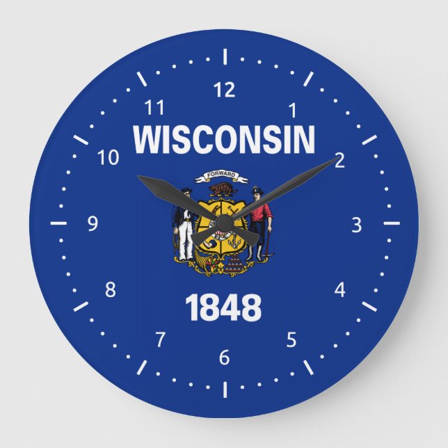 Wisconsin flag, American state flag Large Clock (Front)