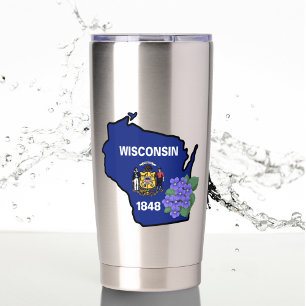 Wisconsin Flag & Flower Blue Violet Custom Name Insulated Tumbler