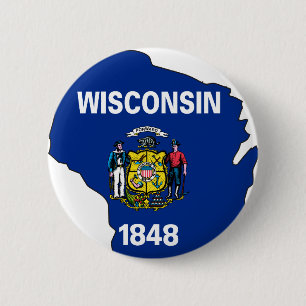 Wisconsin Flag Map 6 Cm Round Badge