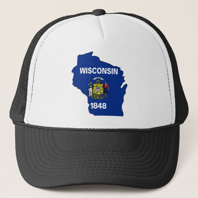 Wisconsin Flag Map Trucker Hat (Front)