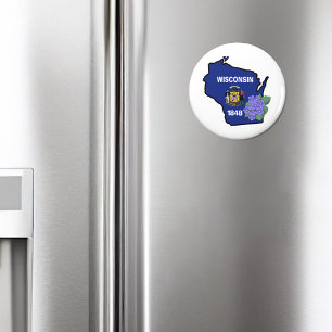 Wisconsin Flag State Flower Common Blue Violet Key Magnet