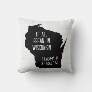 Wisconsin GPS Coordinates with Heart Cushion