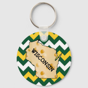 Wisconsin Green and Gold Football Cheesehead Key Ring