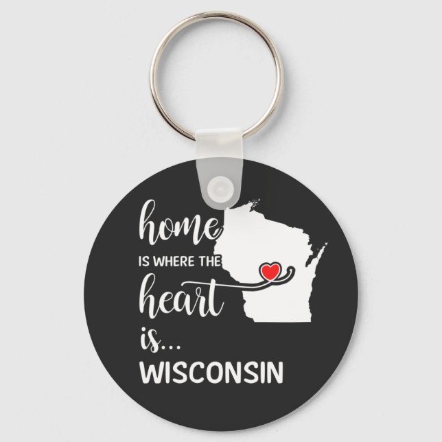 Wisconsin home is where the heart is key ring (Front)