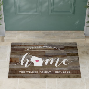 Wisconsin Home State Personalized Wood Look Doormat