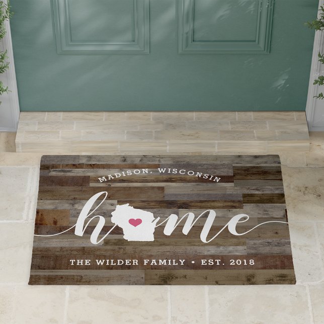 Wisconsin Home State Personalized Wood Look Doormat (Creator Uploaded)