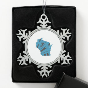 Wisconsin Home State Snowflake Pewter Christmas Ornament