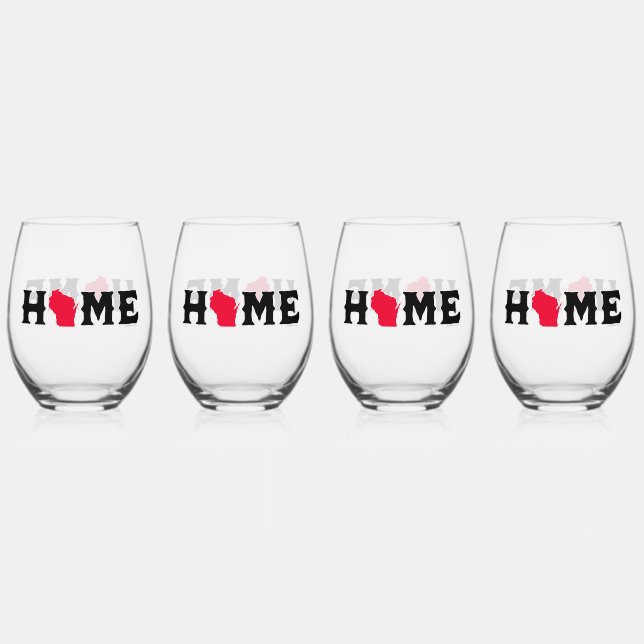 Wisconsin Home Stemless Wine Glass (Front)