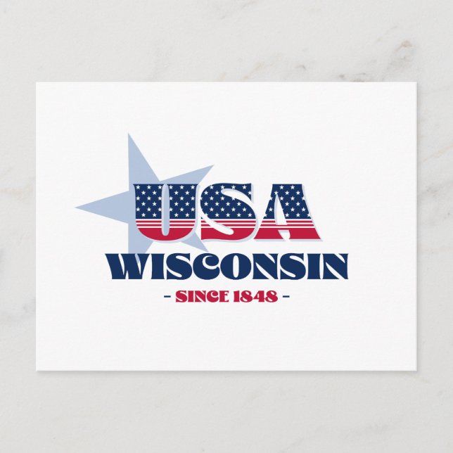 Wisconsin in Red, White, and Blue Postcard (Front)