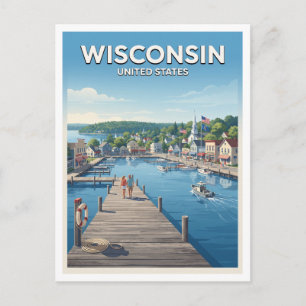 Wisconsin Lakeside Small-Town Charm Postcard