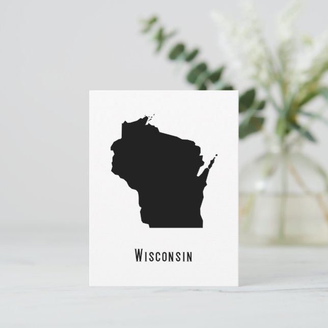 Wisconsin Map - Black and White Modern Wisconsin Postcard (Standing Front)