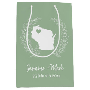 Wisconsin map personalise wedding favours medium gift bag