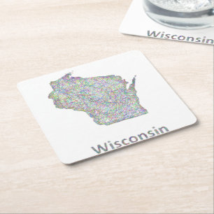 Wisconsin map square paper coaster