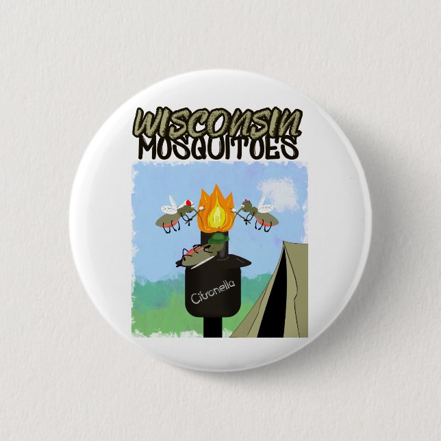 Wisconsin Mosquitoes Cartoon - Camping by Tiki 6 Cm Round Badge (Front)